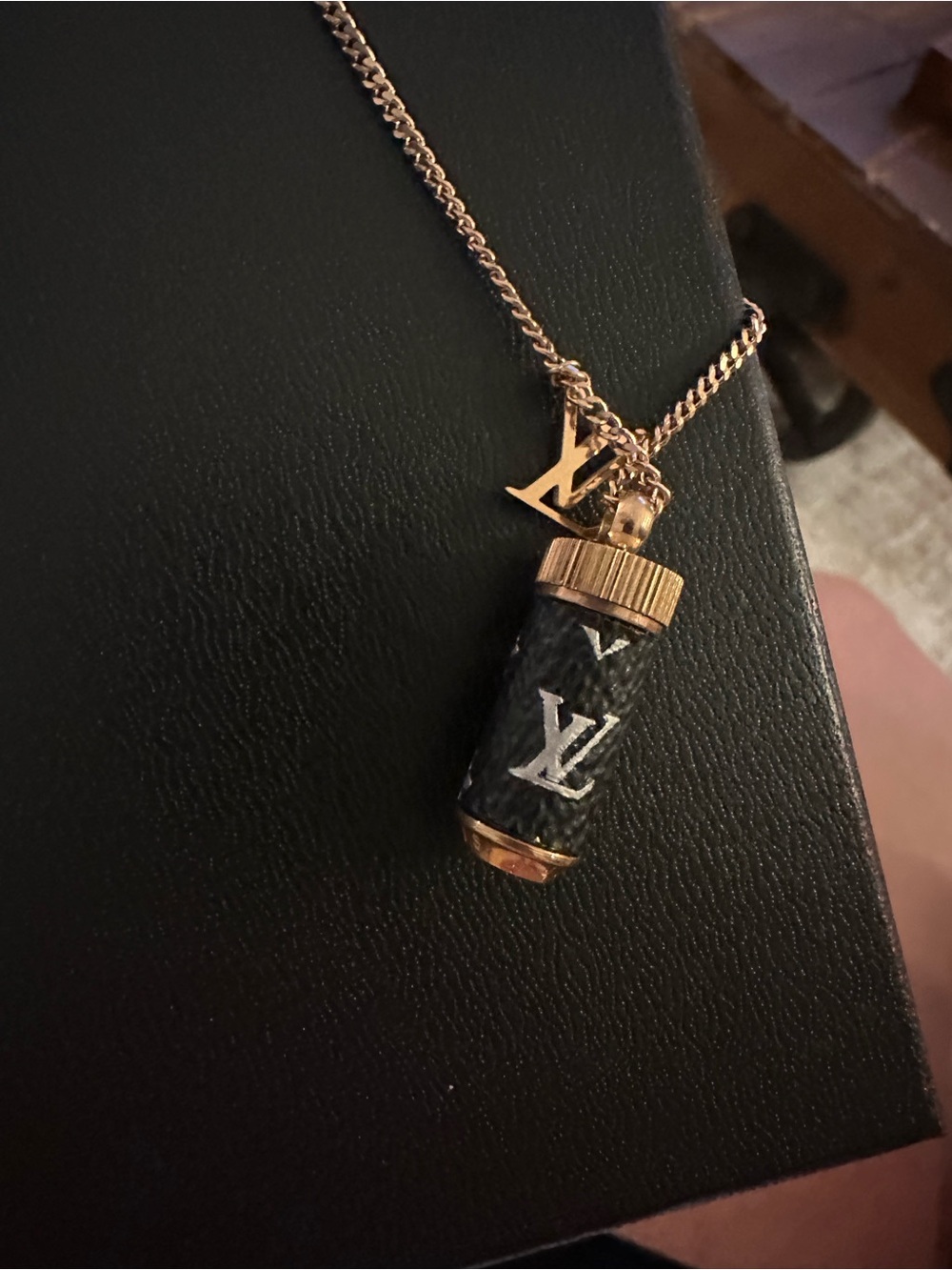 Inspo  Gold Chain with Black Monogram Cylinder Pendant - Picture 2 of 7